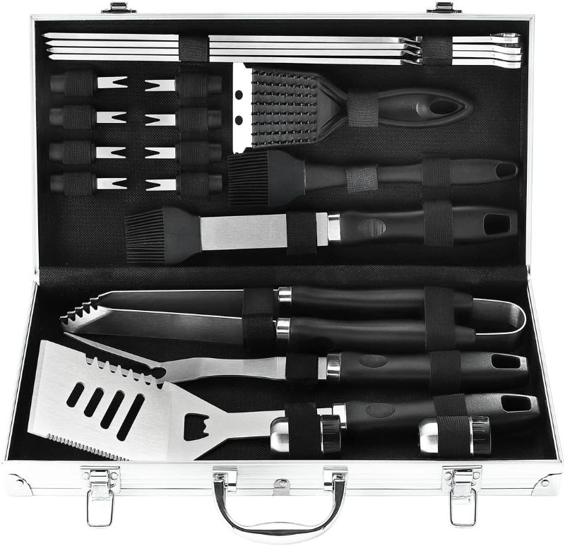 Photo 1 of 21PCS Complete BBQ Utensils Set with Aluminum Case - Enlarged Handle Stainless Steel Grill Tools Set for Outdoor Camping Barbecue