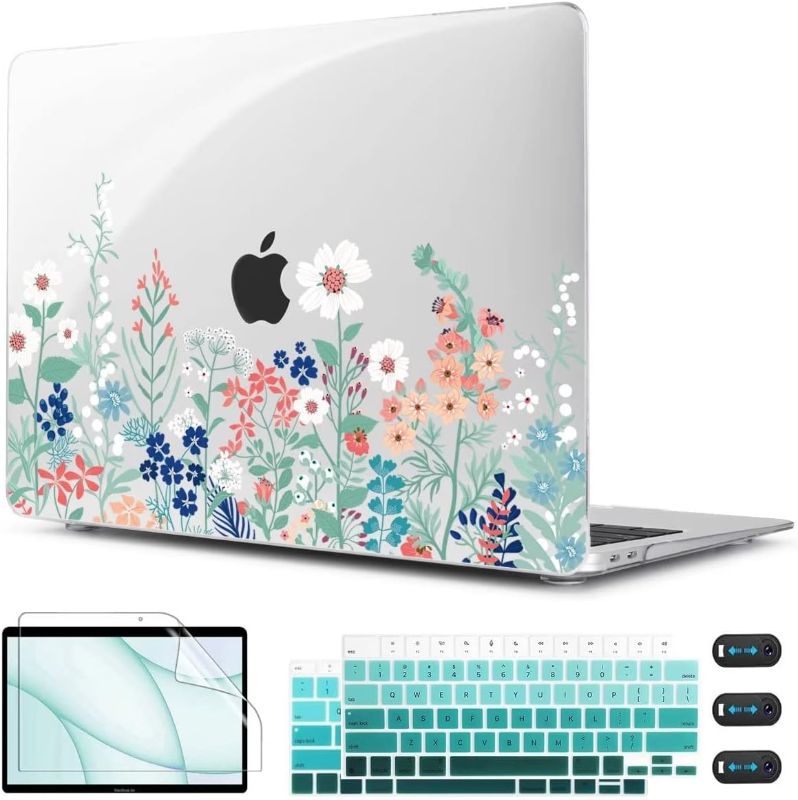 Photo 1 of  Compatible with MacBook Air 13 inch Case 2021 2020 2019 2018 Release A2337 M1 A2179 A1932 Model, Wild Floral Hard Shell Case for MacBook Air 13 Inch with Touch ID 2021-2018, Wild Green Flower