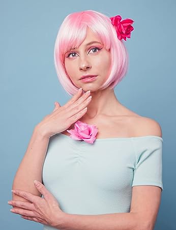 Photo 1 of MIUSKATL Wig and Sunglasses 12 Inch Pastel Pink Wig Light Pink Wigs for Women Light Pink Bob Wig Light Pink Wig with Bangs Short Light Pink Wig Costume Cosplay Party Wig Wigs for Women(Light Pink)
