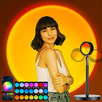 Photo 1 of Molemyn Sunset Lamp Projector with APP Smart Control 21 Colors Changing, 180 Degree Rotation Sunset Lamp for Bedroom Decor, LED Sunset Light Projection Lamp for Birthday Wedding Party Photography
