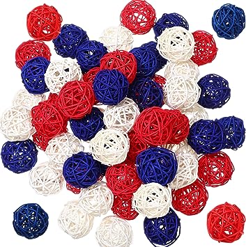 Photo 1 of 60 Pcs 1.8 Inch Red White and Blue Decorative Balls, 4th of July Wicker Rattan Balls for Independence Day Home Decor DIY Vase Bowl Filler Ornament Table Party Crafts
