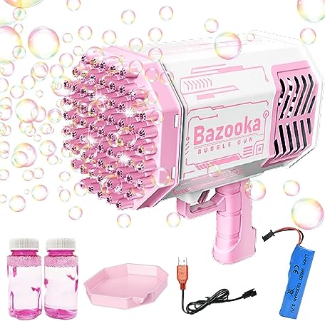 Photo 1 of 69 Hole Bubble Machine Gun Bubble Blower, Bubble Gun Blower with Colorful Light, Big Rocket Boom Bubble Toys, Giant Bubble Maker Guns Toys Wedding Outdoor Indoor Birthday Party Favors Gift - Pink
