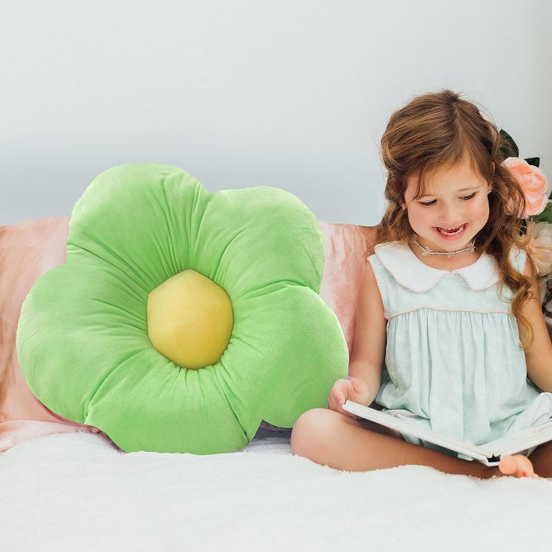 Photo 1 of Butterfly Craze Daisy Lounge Flower Pillow - Medium 20 Inches, Cozy & Stylish Floor Cushion, Perfect Seating Solution for Teens & Kids, Machine Washable Aesthetic Decor, Plush Microfiber, Green 