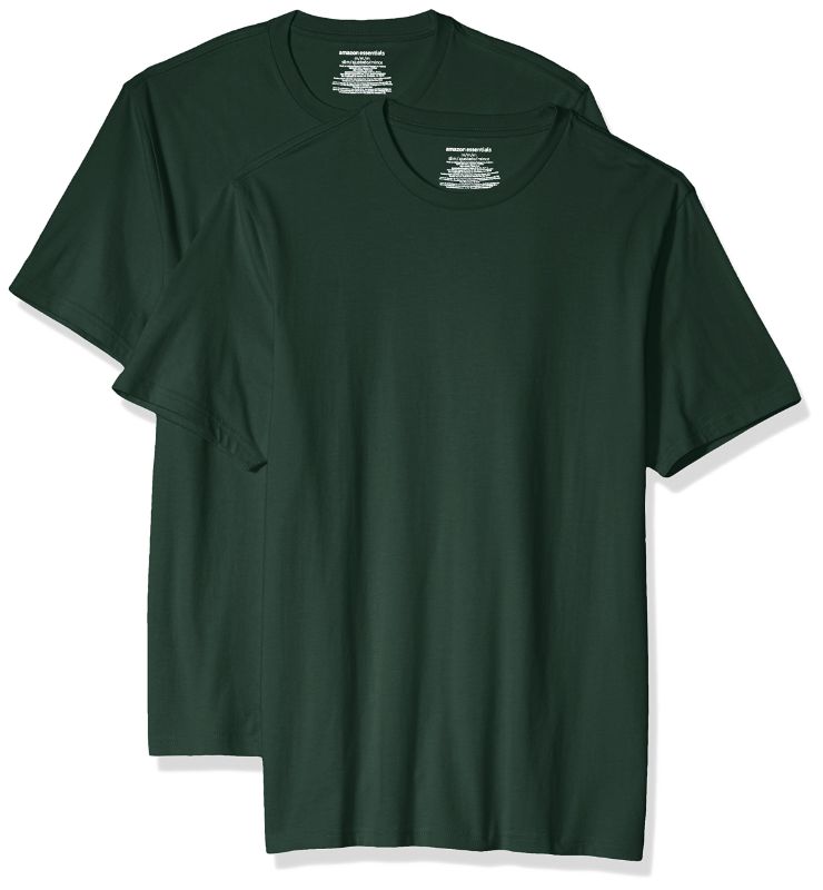 Photo 1 of Amazon Essentials Men's Slim-Fit Short-Sleeve Crewneck T-Shirt, Pack of 2 Large Dark Green No Pocket