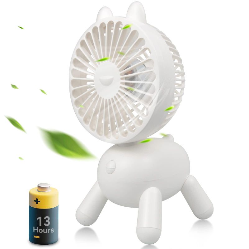 Photo 1 of ikiu 8 Inch Small Rechargeable Mini Desk Fan with Rotating Head 13 Hours Usage,Cute Dog-Shape 4 Speeds Small Desk Fan for Home/Desktop/Office,White