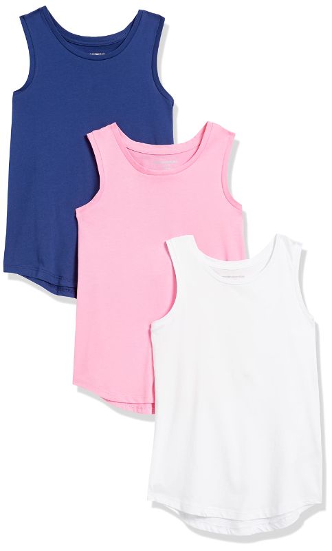 Photo 1 of Amazon Essentials Girls and Toddlers' Tank Top, Multipacks 3 Blue/Pink/Bright White Large