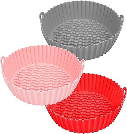 Photo 1 of Air Fryer Silicone Liners Reusable: Ctizne 3Pcs 7.5In Silicone Pot for Air Fryer Basket, Replacement of Disposable Parchment, Airfryer Accessories for 5Qt 6Qt 7Qt Ninja Air Fryer Red Pink Grey