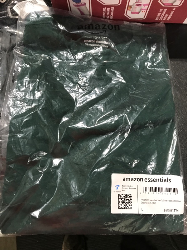 Photo 2 of Amazon Essentials Men's Slim-Fit Short-Sleeve Crewneck T-Shirt, Pack of 2 Large Dark Green No Pocket