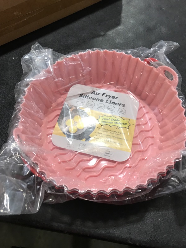 Photo 2 of Air Fryer Silicone Liners Reusable: Ctizne 3Pcs 7.5In Silicone Pot for Air Fryer Basket, Replacement of Disposable Parchment, Airfryer Accessories for 5Qt 6Qt 7Qt Ninja Air Fryer Red Pink Grey