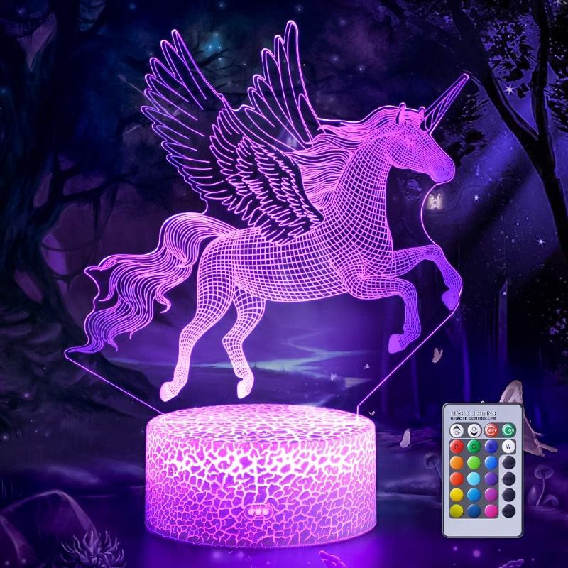 Photo 1 of 
3D Illusion Lamp Unicorn, 3D Flying Unicorn Night Light