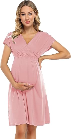 Photo 1 of 2xl Coolmee Maternity Dress Women's V-Neck A-Line Knee Length Wrap Dress Swing Dresses for Baby Shower or Casual Wear