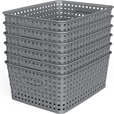 Photo 1 of  WOVEN Storage Organizer Baskets, Grey 6-Pack Plastic Woven Baskets