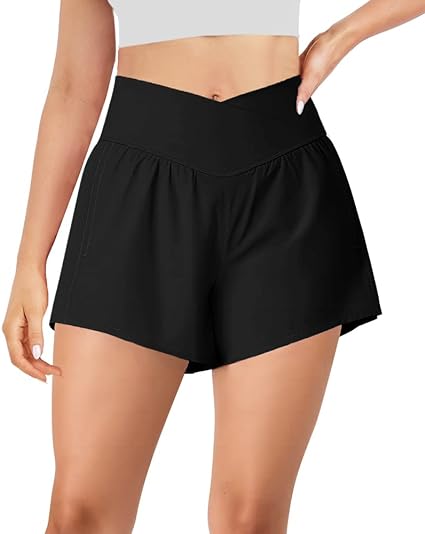 Photo 1 of [Size 2XXL]Aurgelmir Womens 2 in 1 Crossover Workout Running Shorts Quick Dry Gym Yoga Shorts Athletic Spandex Shorts with Pockets
