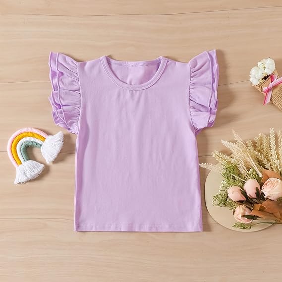 Photo 1 of [Size 4T-5T] DREAM BUS Toddler Baby Girl Tank Top Ruffle Sleeveless Cotton Blouse Casual T Shirt Vest Basic Plain Solid Color- Pink