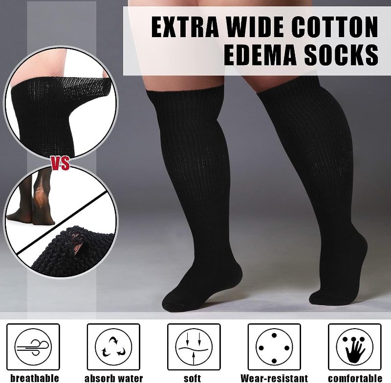 Photo 1 of 6 Pairs Extra Wide Socks Non Binding Wide Calf Socks Stretches up to 12'' Swollen Cast Sock for Men Women, Black 