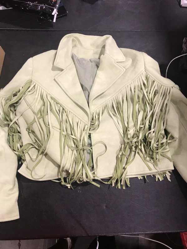 Photo 2 of [Size L] Ladies Cropped Fringe Jacket- Light Green