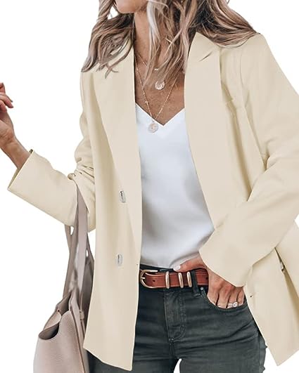 Photo 1 of [Size M] Koinshha Womens Long Sleeve Lapel Blazers Casual Solid Color Button Up Jacket Open Front Work Office Blazer- Beige