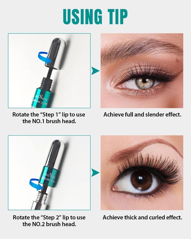 Photo 1 of 2in1 Vibely Mascara Waterproof Black Volume And Length,Lash Cosmetics Thickening And Lengthening Dual Effect,Smudge-Proof Non Clumping Long Lasting Eye Makeup