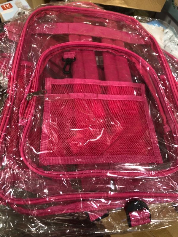 Photo 2 of  Clear Backpack Heavy Duty Stadium Approved PVC Transparent Backpacks for Kids Adults Clear School Bookbag with Reinforced Strap for School, Travel, Rose Red
