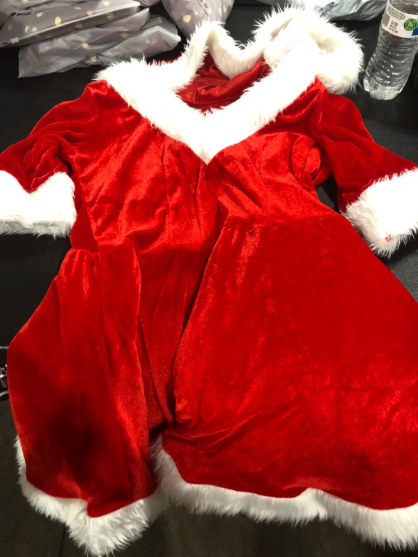 Photo 1 of  Women Christmas Dress and Cape Velvet Red Santa Dress Headband Hooded Cloak Christmas Reindeer Cosplay Costume SIZE M

