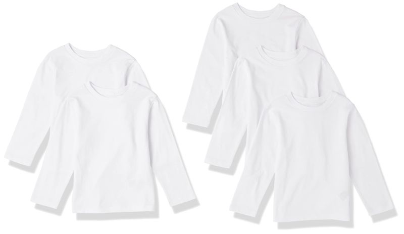 Photo 1 of Amazon Essentials Boys and Toddlers' Long-Sleeve T-Shirts (Previously Spotted Zebra), Multipacks 5 White SIZE L