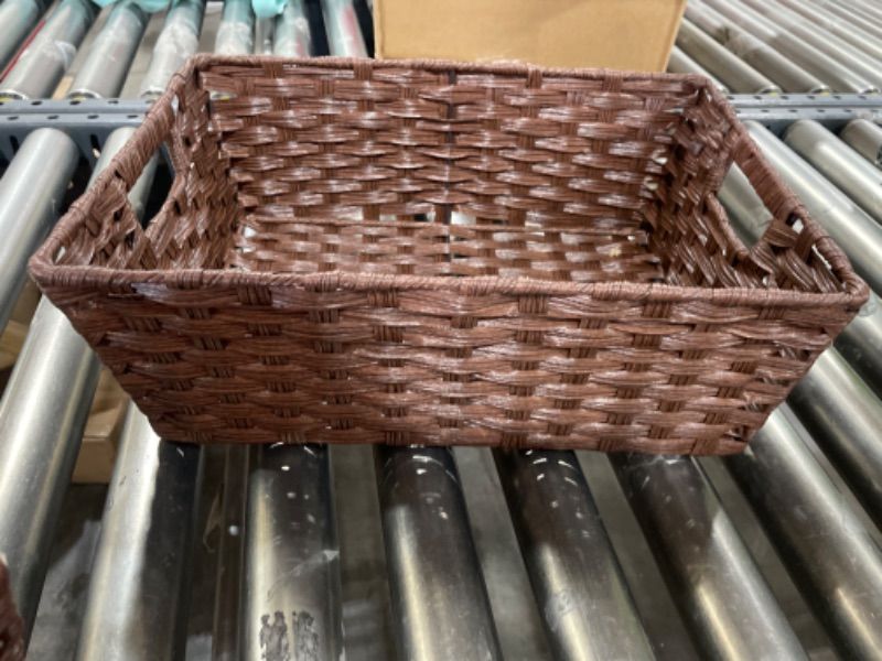 Photo 1 of 1pc Woven Design Storage Basket, Chocolate Brown Desktop Organizer, For Home