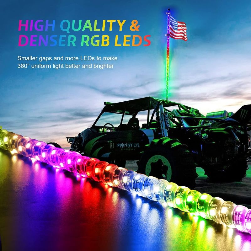 Photo 1 of 3FT Whip Lights with Spring Base, LED Whip Light with App & Remote Control, Spiral RGB Chasing Lighted Antenna Whips, Music Whip Light for UTV ATV RZR Can-Am SXS Polaris Offroad Truck,2PC 3FT/2PC With Spring Base