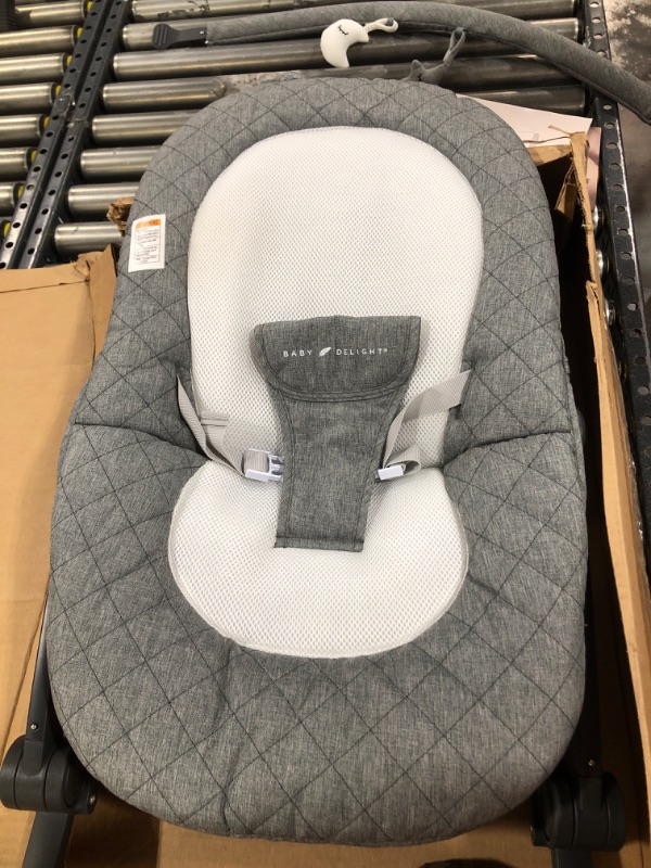 Photo 2 of Baby Delight Aura Deluxe | Portable Baby Bouncer for Infants | Baby Rocker | Quilted Charcoal Tweed Grey