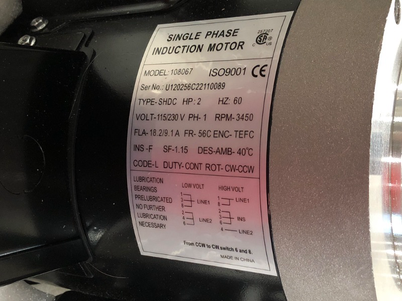 Photo 4 of 2HP Electric Motor 3450 RPM General Purpose Single Phase Motor 56C Frame 115V/230V 5/8"Shaft Diameter Rolled Steel Shell TEFC 60HZ 2HP 3450 RPM  (MODEL :10867)