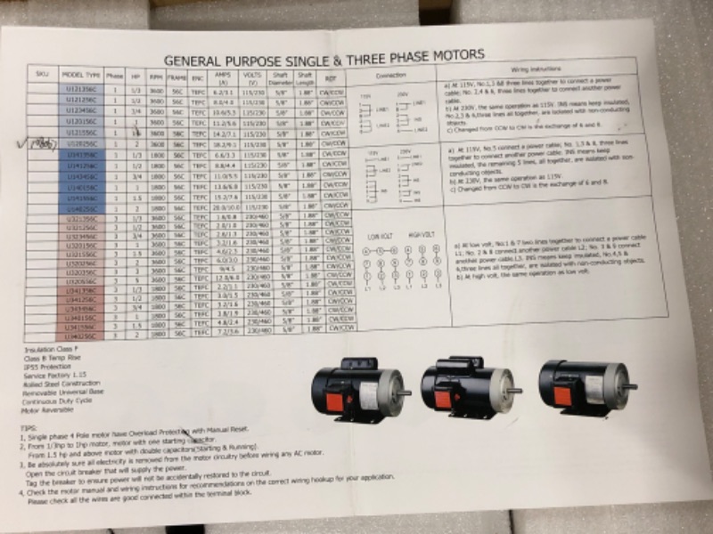 Photo 6 of 2HP Electric Motor 3450 RPM General Purpose Single Phase Motor 56C Frame 115V/230V 5/8"Shaft Diameter Rolled Steel Shell TEFC 60HZ 2HP 3450 RPM  (MODEL :10867)