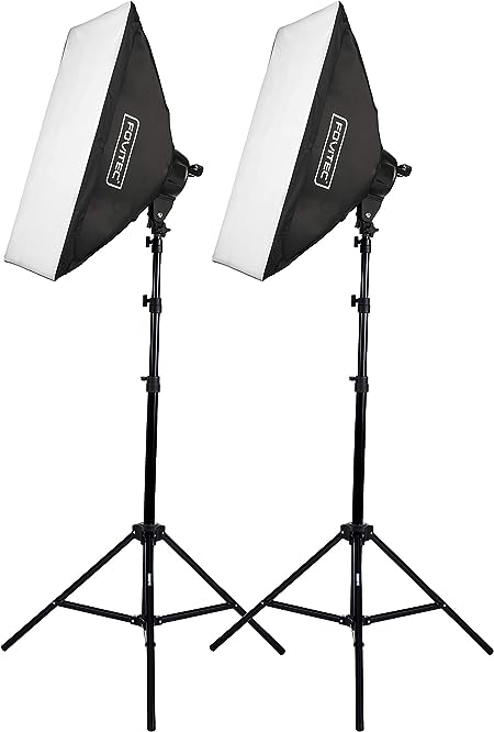 Photo 1 of Fovitec 2-Light 2000W Fluorescent Studio Lighting Kit, 20"x28" Softboxes, 10 Bulbs and 2 Light Stands for Portrait Photography and Video Production
