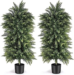 Photo 1 of           YEMMEN 2 Pack 3.5ft Outdoor Artificial Trees, Artificial Plants Outdoor for Front Porch Décor, Artificial Shrubs Fake Plants Uv Rated Potted Plants for Outdoor, Indoor, Front Door, Office.
                                                        