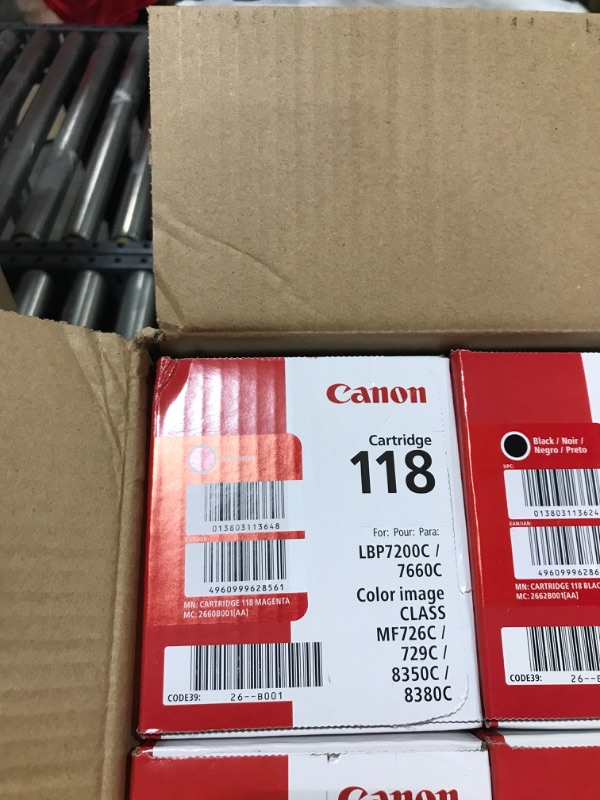 Photo 6 of Canon Genuine Toner Bundle 118 2660B021 4 Pack 1 Each: Cyan Magenta Yellow Black for Canon Color imageCLASS MF8350Cdn MF8380Cdw MF8580Cdw MF729Cdw MF726Cdw LBP7200Cdn LBP7660Cdn Laser Printers