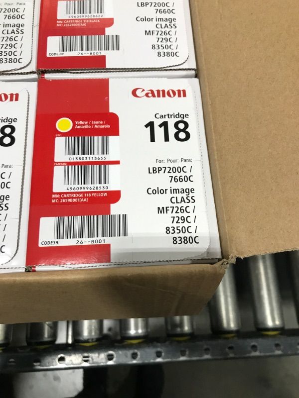 Photo 6 of Canon Genuine Toner Bundle 118 2660B021 4 Pack 1 Each: Cyan Magenta Yellow Black for Canon Color imageCLASS MF8350Cdn MF8380Cdw MF8580Cdw MF729Cdw MF726Cdw LBP7200Cdn LBP7660Cdn Laser Printers