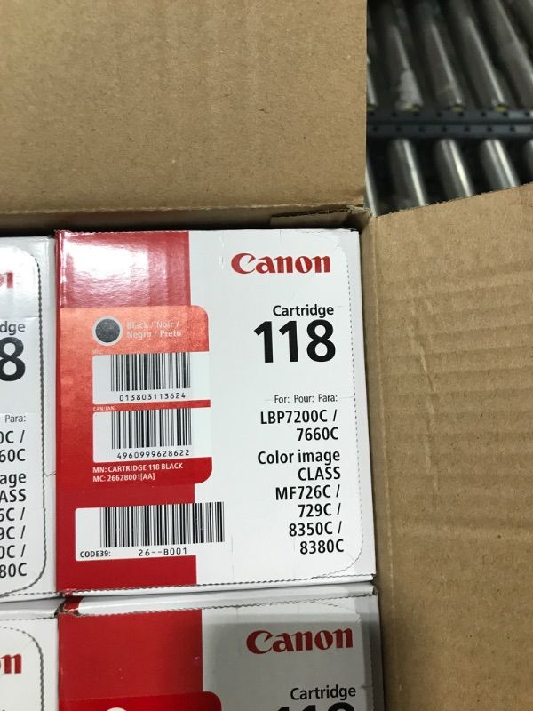 Photo 2 of Canon Genuine Toner Bundle 118 2660B021 4 Pack 1 Each: Cyan Magenta Yellow Black for Canon Color imageCLASS MF8350Cdn MF8380Cdw MF8580Cdw MF729Cdw MF726Cdw LBP7200Cdn LBP7660Cdn Laser Printers