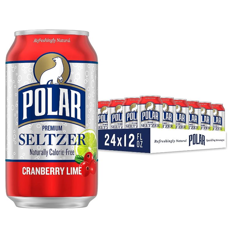 Photo 1 of  Polar Seltzer Water Cranberry Lime, 12 fl oz cans, 24 pack BEST IF ENJOYED BY 15 NOV 2024