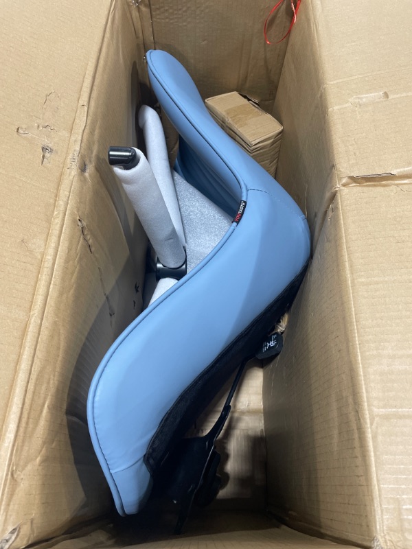Photo 1 of YOUTASTE Office Chair Modern Armless Desk Chair, Height Adjustable Swivel Rocking Computer Task Chair, Faux Leather Sewing Chairs with Wheels, Stylish Lounge Vanity Chair,Blue