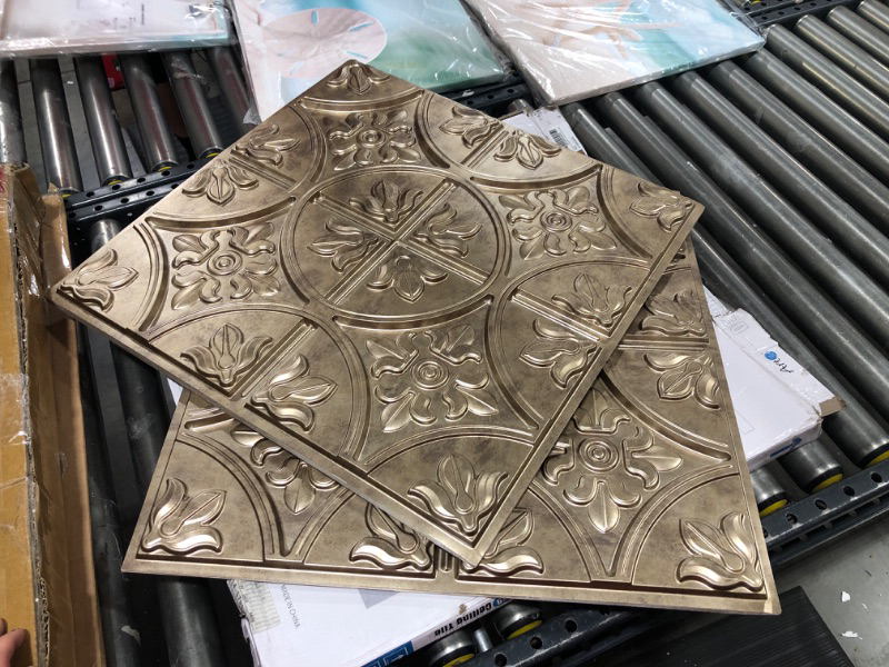 Photo 2 of Art3d Drop Ceiling Tiles 2x2, Glue-up Ceiling Panel, Fancy Classic Style, Antique Gold 12 Antique Gold Tiles