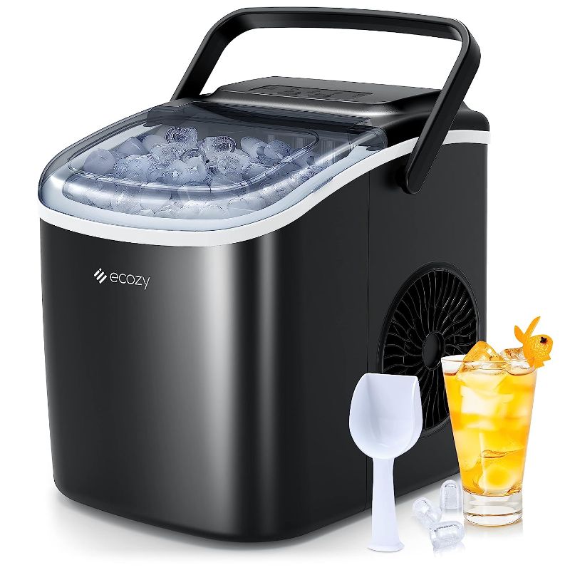 Photo 1 of ecozy Portable Countertop Ice Maker - 9 Ice Cubes in 6 Minutes, 26 lbs Daily Output, Self-Cleaning with Ice Bags, Scoop, and Basket for Kitchen, Office, Bar, Party - Black
