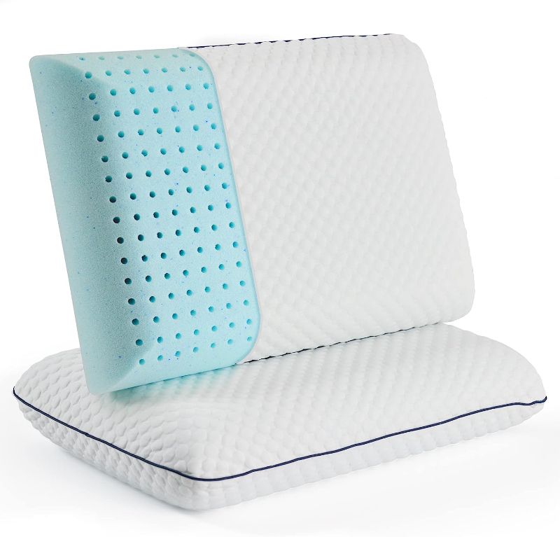 Photo 1 of 
Weekender Gel Memory Foam Pillow – Cooling & Ventilated - King Size - Premium Washable Cover White, Blue