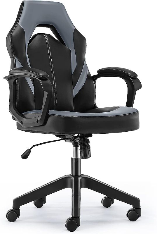 Photo 1 of Computer Gaming Chair - PU Leather Ergonomic Office Chair Swivel Desk Chair with Lumbar Support, Executive Chair with Padded Armrest and Seat Cushion for Adults Black