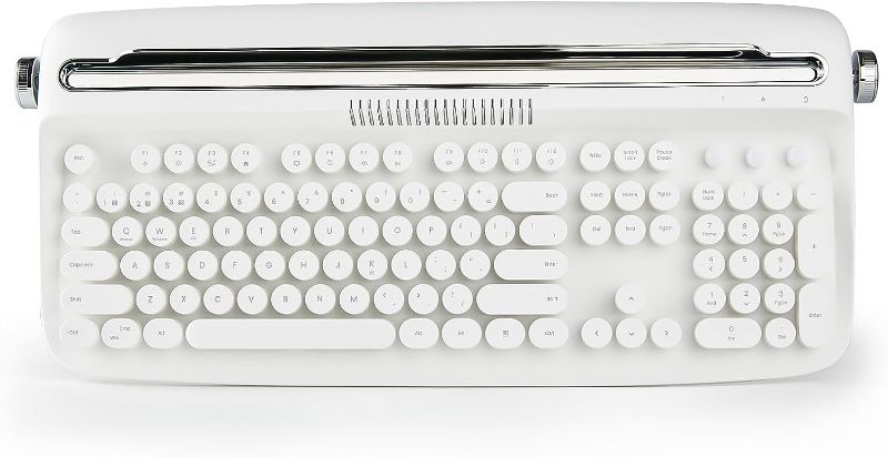 Photo 1 of YUNZII ACTTO B503 Wireless Typewriter Keyboard, Retro Bluetooth Aesthetic Keyboard with Integrated Stand for Multi-Device (B503, Snow White)
