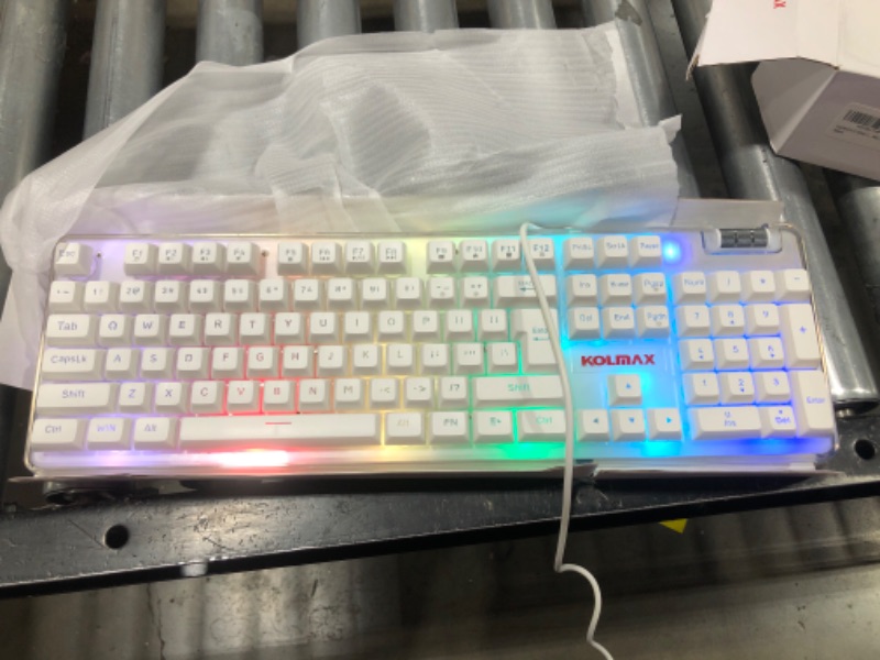 Photo 2 of K10 RGB Gaming Keyboard,Transparent Case RGB Backlit Keyboard with PBT Keycap,Ergonomic Wired White Keyboard with Mechanical Feel 104 Key Keyboard with Scroll Wheel for PC PS4 Xbox Mac Gaming Office White Wired