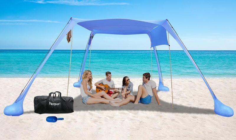Photo 1 of (BABY BLUE)  Beach Tent Beach Shade Canopy with UPF50+, Pop Up Beach Tent Sun Shelter for Outdoor Family Camping, Fishing, Picnic