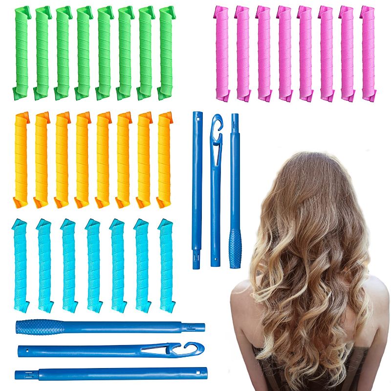Photo 1 of 30 Pcs Hair Curlers Spiral Curls Heatless Hair Curlers No Heat Spiral Curlers Styling Kit with 2 Sets of Styling Hooks for Most Kinds of Hairstyles(Assorted Color,19.7in)
