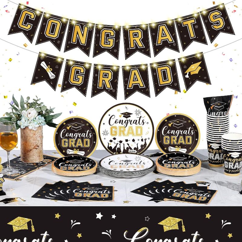 Photo 1 of 123 PCS Congrats Grad Party Set Serve for 30 Graduation Decoration Banner with LED Light Class