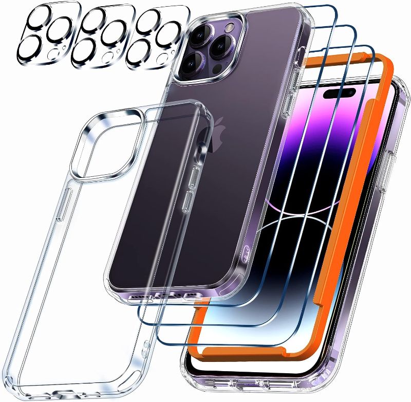 Photo 1 of Milomdoi [10 in 1 for iPhone 14 Pro Max Case Clear with 3 Pack Screen Protector Accessories 3 Pack Camera Lens Cover Protective Slim Thin Cute Phone Cases Funda Suitable with MagSafe Women Men
