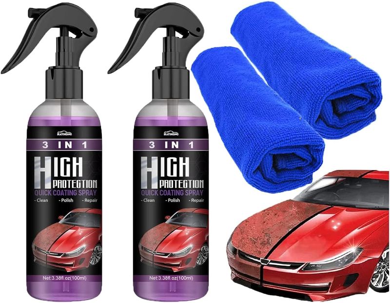 Photo 1 of 3 in 1 High Protection Ceramic Coating Nano Spray, Car Coating Wax Polishing Spray, Plastic Refresher, Fast Fine Scratch Repair(2Pcs*100ml+2 Towel)
