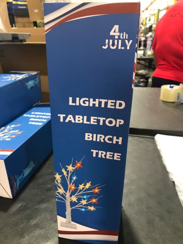 Photo 2 of Dazzle Bright 2 Pack 4th of July Decorations Tree with Star Lights Table Decor, Home Decor Room Decor 24 LED Red White and Blue Battery Operated Patriotic Tree Lights 2 Pack Red Blue White