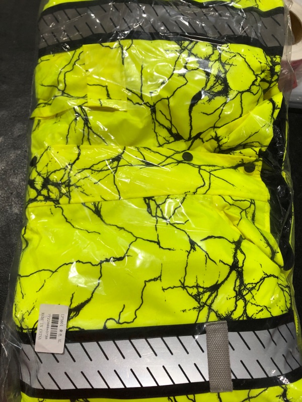 Photo 2 of [Size XL] LOVPOSNTY Hi Vis Safety Jacket ANSI Class 3 Lightning Stripe Reflective Jacket Fleece Lining Safety Bomber Jacket for Men X-Large Yellow